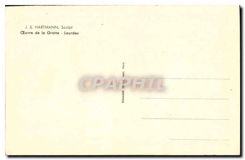 Santa Bernadette — estátua esculpida — J. S. Hartmann, Escultor, obra da Grotta - Lourdes - Verso
