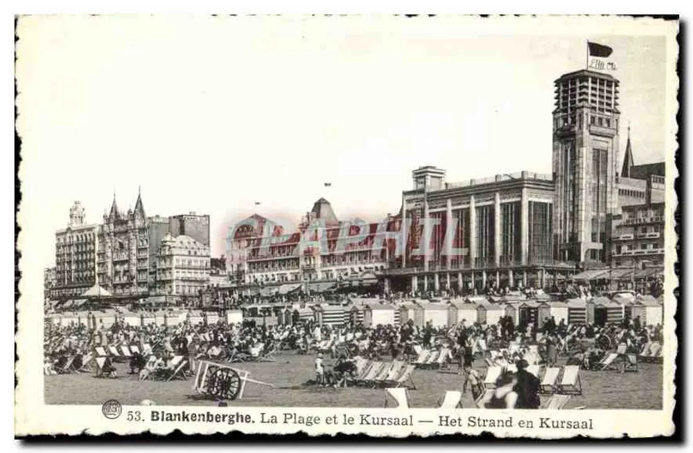 Blankenberghé — A Praia e o Kursaal — Het Strand en Kursaal — Fototipia A. Dohman, Bruxelas - Frente