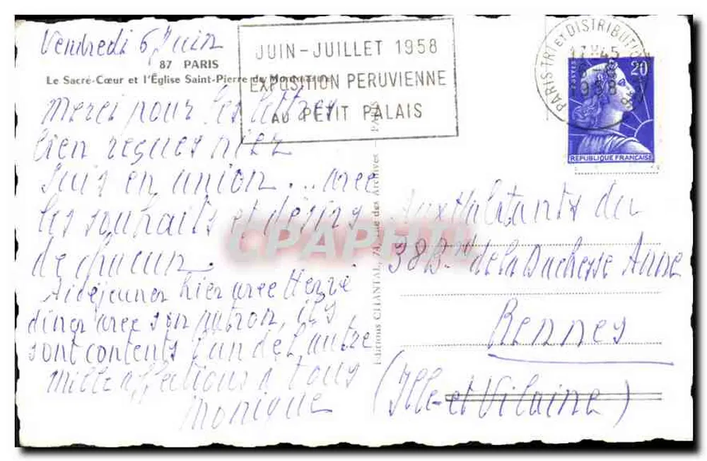 Der Sacré-Cœur und die Kirche Saint-Pierre von Montmartre — Ansicht von der Rue Norvins — Éditions Chantal - Rückseite