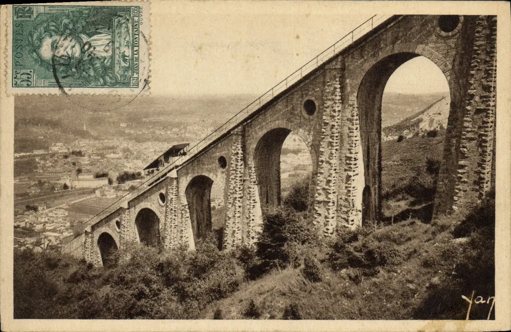 Viaduto de Lourdes — vista panorâmica — Edição E. Quinat, Lourdes - Frente