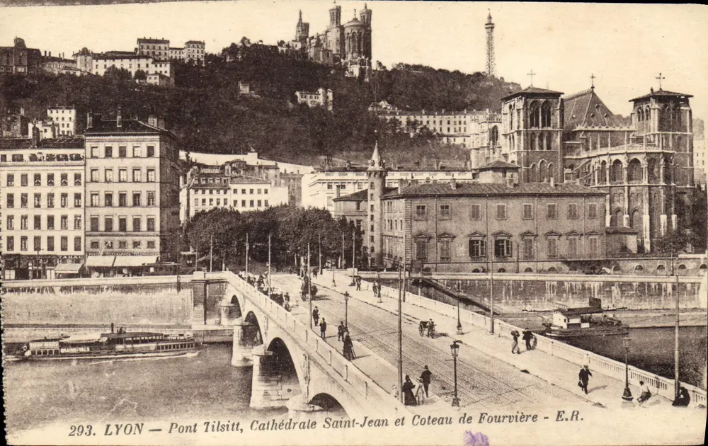 LYON — Brücke Tilsitt, Kathedrale Saint-Jean und Fourvière-Hügel — E.R. - Vorderseite