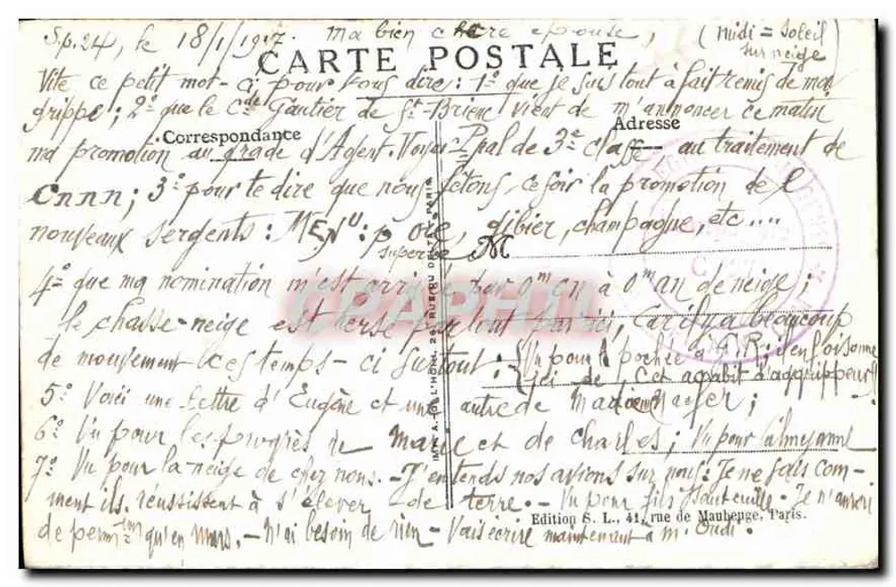 Französischer Soldat — Französische Infanterie — S. L. Paris, Nr. 1 - Rückseite