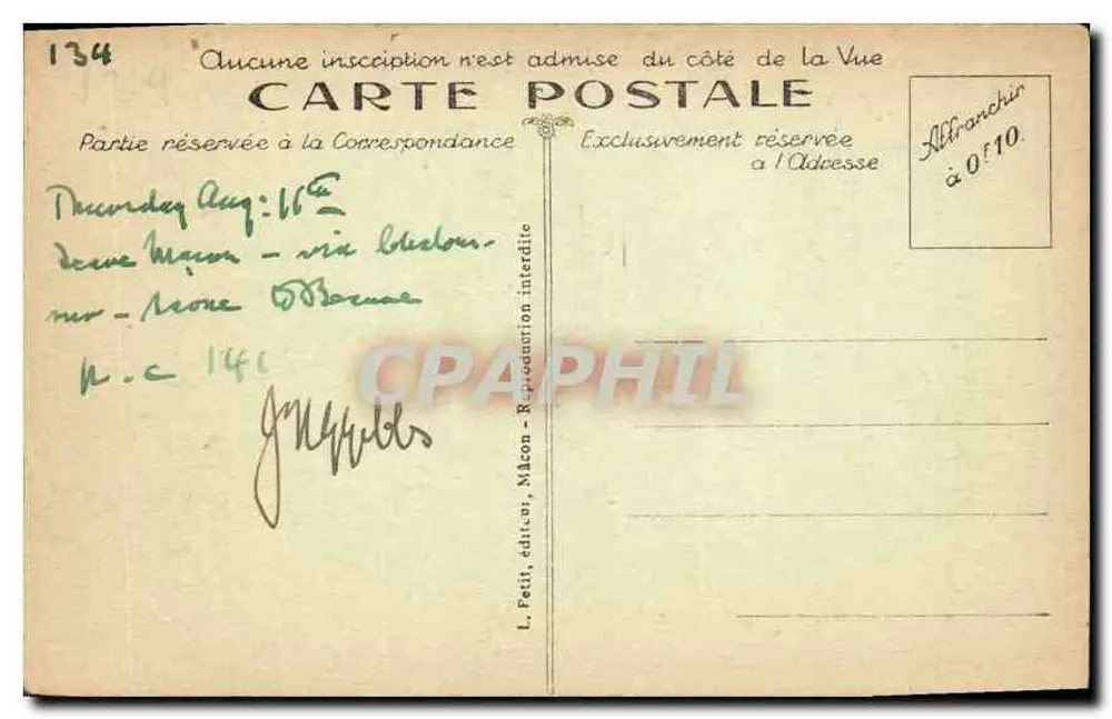 Mâcon — O Ponte — L. Petit, editor, n° 134 - Verso