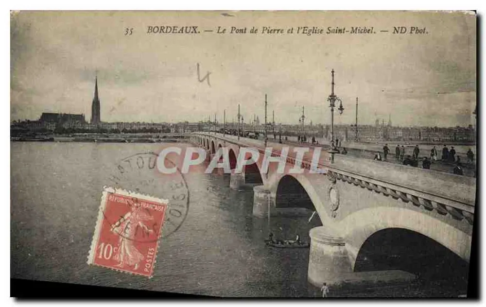 Bordeaux — Die Steinerne Brücke und die Kirche Saint-Michel — ND Fotografie - Vorderseite
