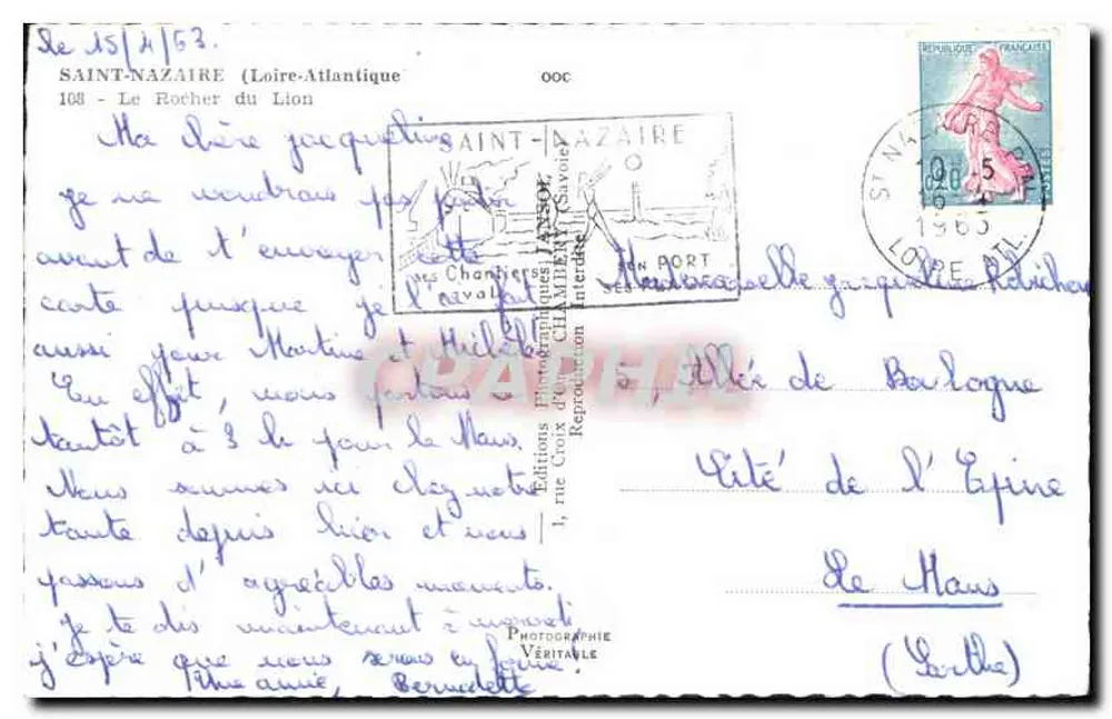 Saint-Nazaire — Le Rocher du Lion — Editions Photographiques Jansol - Rückseite