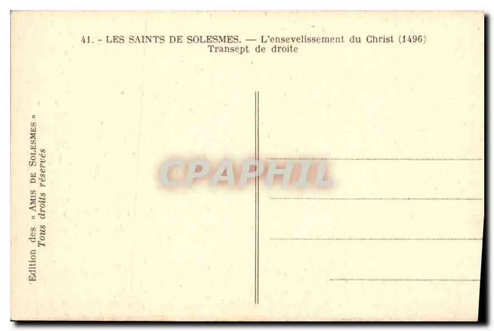 Solesmes — Das Begräbnis des Christus (1496) — Rechter Querarm — Ausgabe der « Freunde von Solesmes » - Rückseite