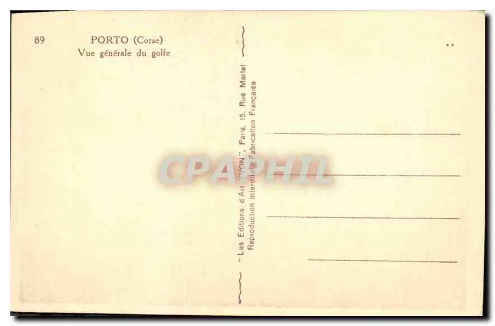 Porto (Córsega) — Vista geral do golfo — Edições d'Art Ivon - Verso