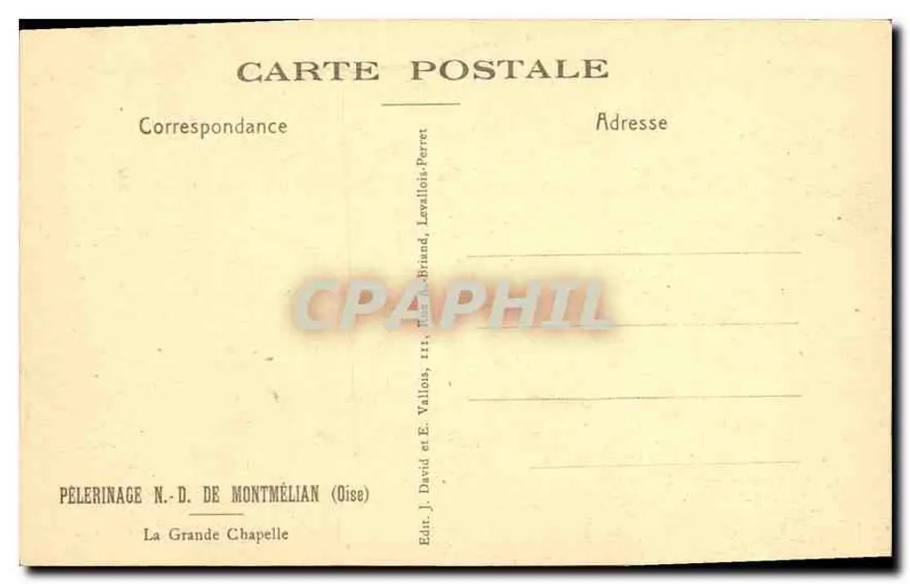 La Grande Chapelle — Pilgerung zur N.-D. de Montmélian (Oise) — Verlag: J. David et E. Vallons, Levallois-Perret - Rückseite