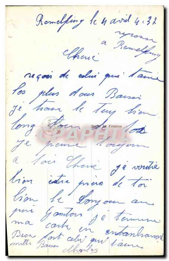 Casal amoroso perto de uma árvore — texto impresso — editor P.I. n°2973 - Verso