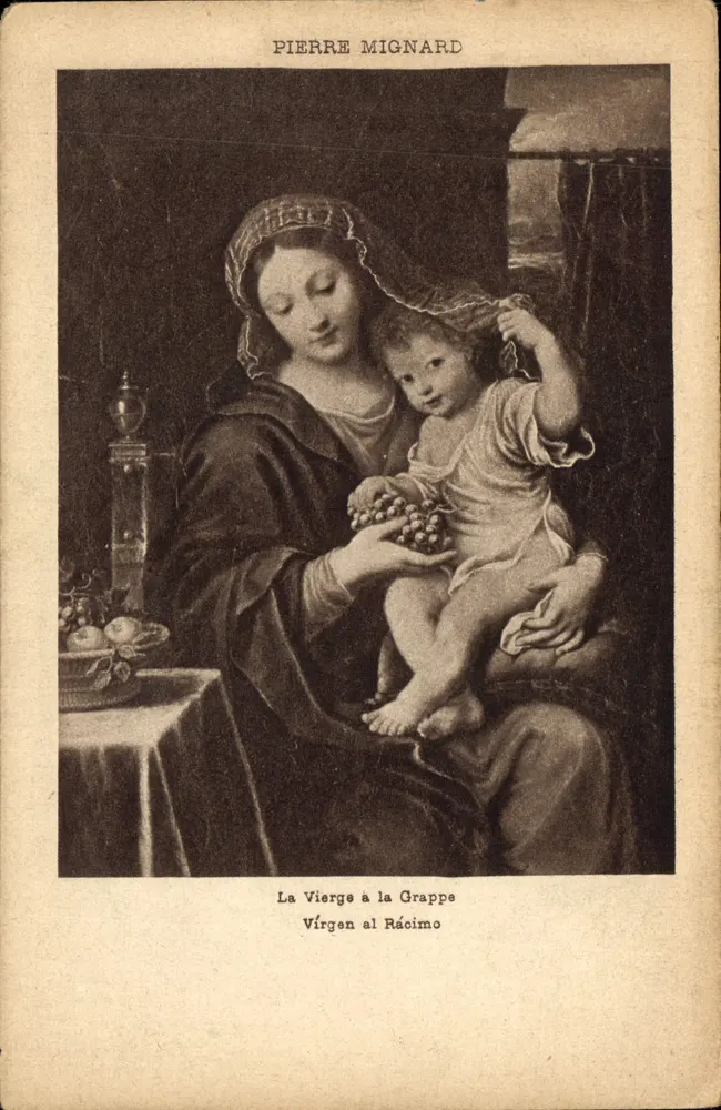 A Virgem com a Grapa — reprodução de uma obra de Pierre Mignard — editor não identificado - Frente