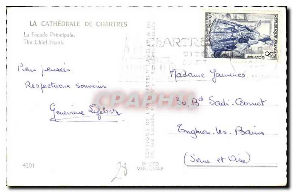 Catedral de Chartres — Fachada Principal — Editor Estel, n° 4201 - Verso