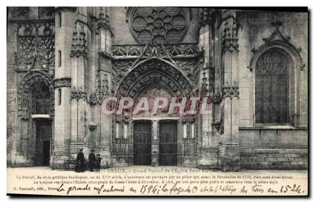 Hauptportal der Kirche Saint-Pierre in Dreux — flämisch gotisches Tympanon, Fassade datiert 1894 - Vorderseite