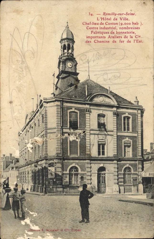 Romilly-sur-Seine — Das Rathaus mit seiner Uhrturmspitze — Sammlung Bruneelait und Cie, Troyes, Nr. 34 - Vorderseite