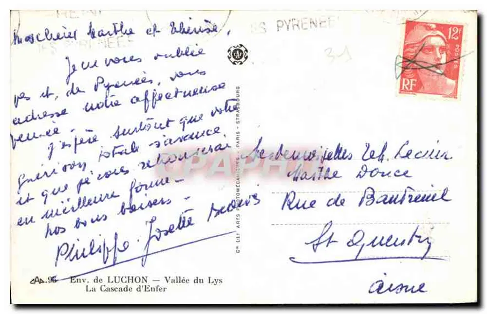 A Cascata do Inferno — Env. de Luchon — Vale do Lys — editor CAP Arts Automatiques - Verso
