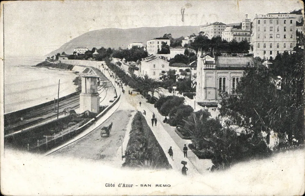 Côte d'Azur - San Remo — vista da promenade e do Hotel Royal — editor STAERCK, Paris - Frente