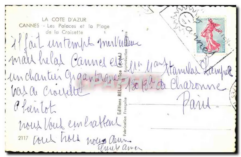 Cannes — Les Palaces et la Plage de la Croisette — Éditions Rella - Rückseite