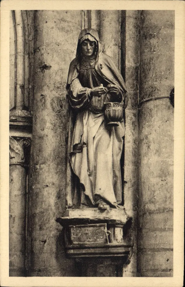 Troyes (Aube) - Igreja de Santa Madeleine — Estátua de Santa Marta em pedra policromada, atribuída a François Gentil, datada das primeiras anos do século XVI - Frente