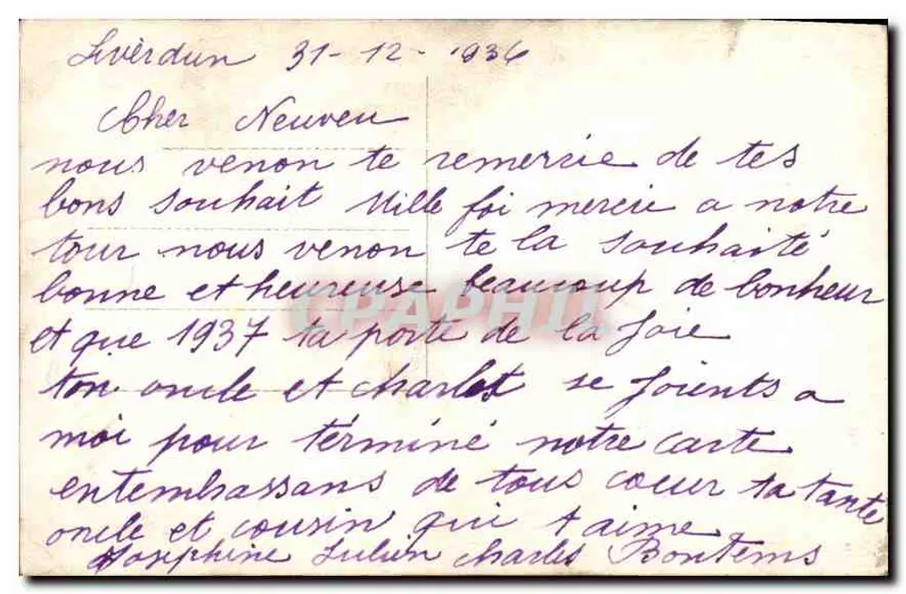 Frau, die auf einem Auto sitzt — Frohes Neues Jahr — Verlag DB n° 499 - Rückseite