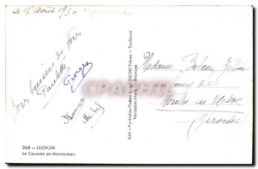 A Cascata de Montauban — Luchon — Editado pelos Irmãos Duche em Toulouse - Verso