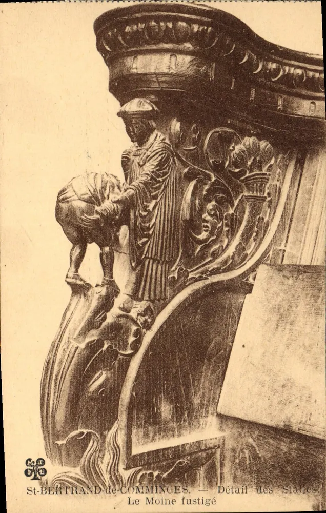 St-Bertrand-de-Comminges — Der gefolterte Mönch — Detail der Bänke - Vorderseite