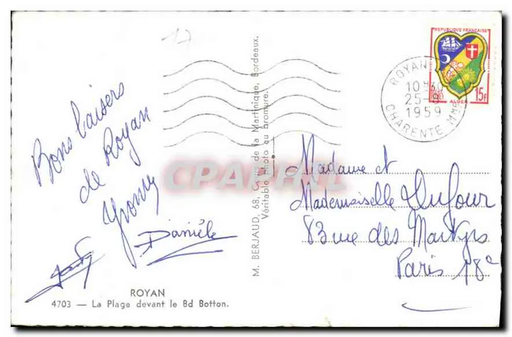 A Praia em frente à Avenida Botton — Royan — editor Tito, número de série não visível - Verso
