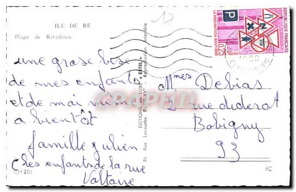 Praia de Rivedoux — Ilha de Ré — Editor Estel, n° CH 201 - Verso
