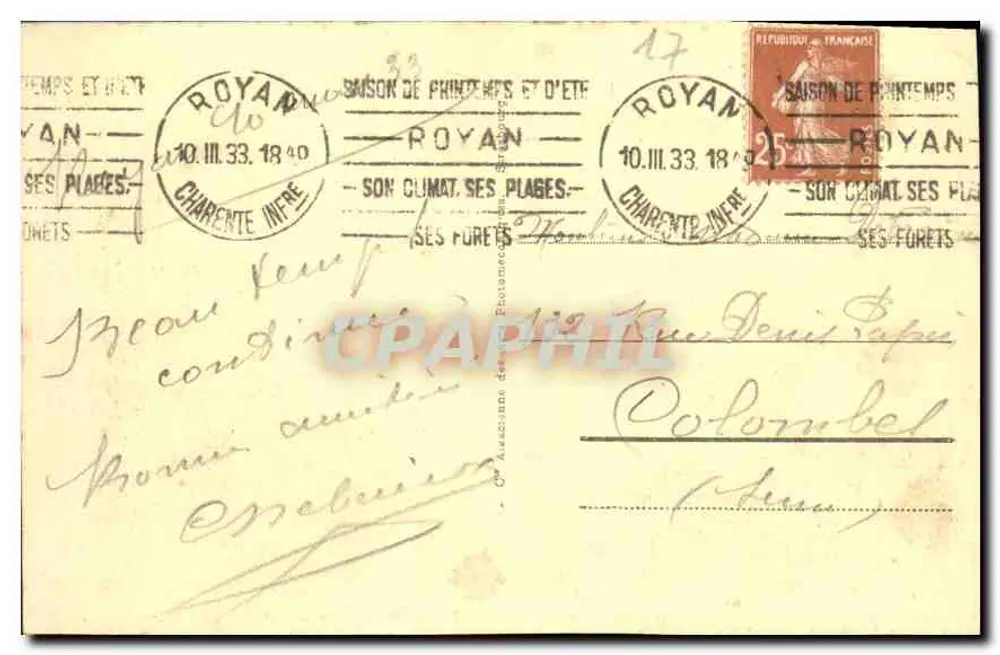 Royan - Il Square Botton e le due Jetées — Cartolina d'epoca n°231, editore A.P.B. - Verso
