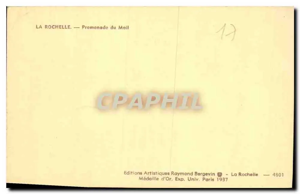 La Rochelle — Promenade du Mail — Éditions Artistiques Raymond Bergevin - Verso