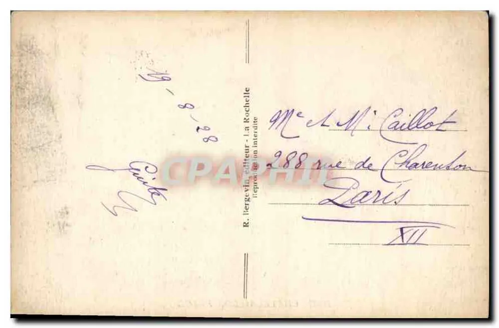 चाटेलैलियों-प्लेज़ — एक जीवंत समुद्र तट — आर. इर्जेविन, प्रकाशक, ला रोशेल, संख्या 12037 - पीछे