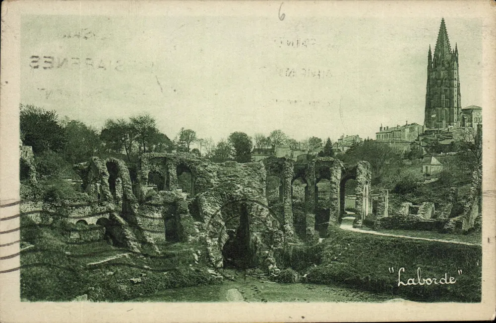 Römische Gallo-Ruinen von Saintes — Ansicht des alten Aquädukts und der Kathedrale — Edition H. Laborde, Nr. 6 - Vorderseite