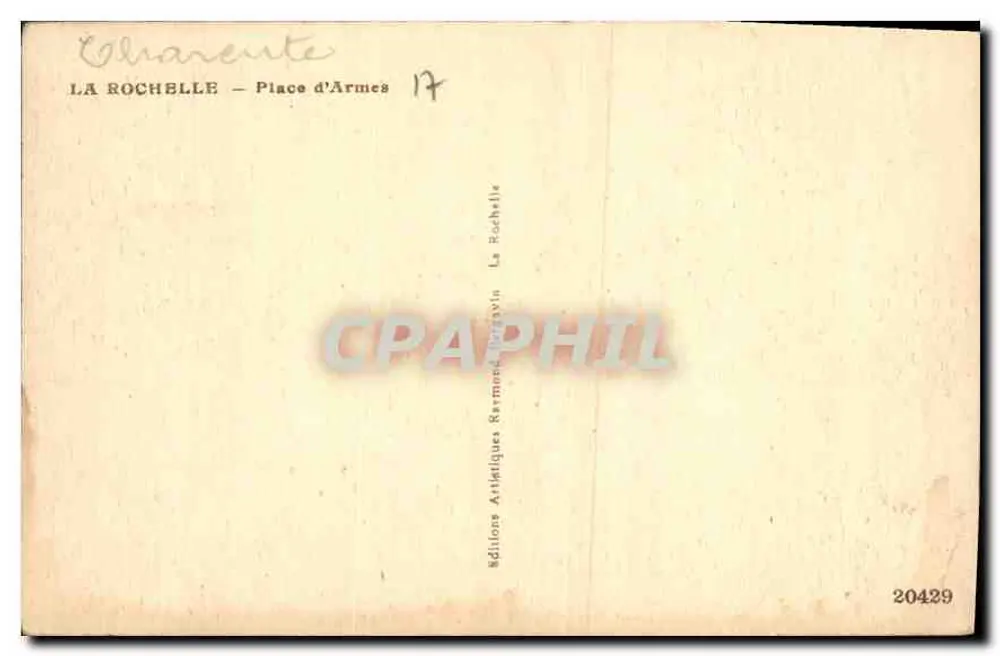 La Rochelle — Praça das Armas — Edições Artísticas Ramond, n°20429 - Verso