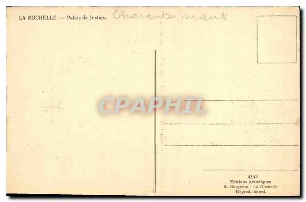 La Rochelle — Palácio de Justiça — Edições Artísticas R. Bergevin - Verso