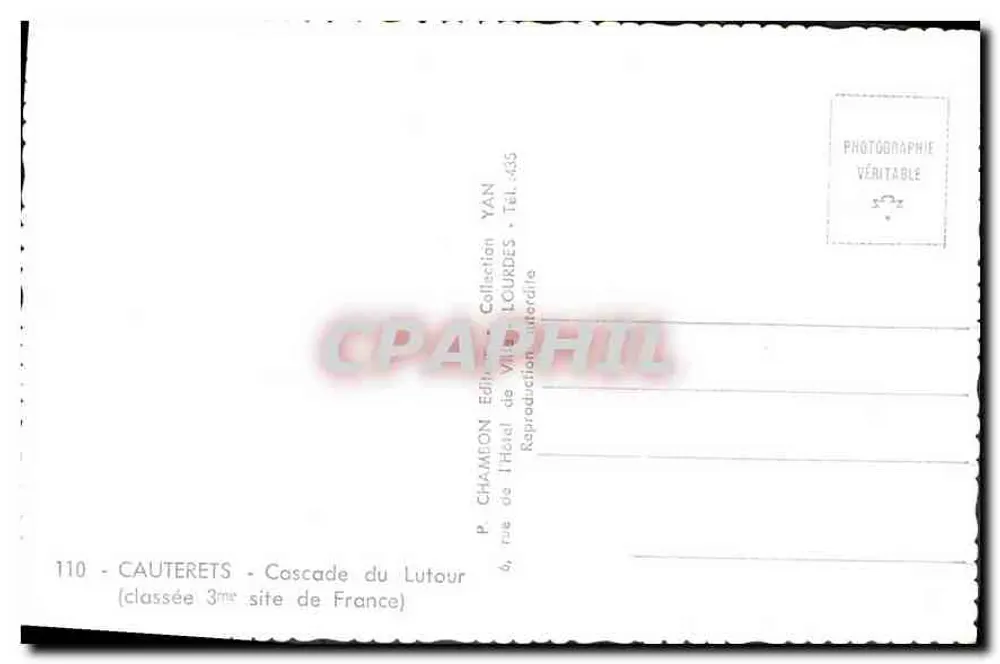 Cauterets - Cachoeira do Lutour — editor P. Chamon, Coleção Yan, n°110 - Verso