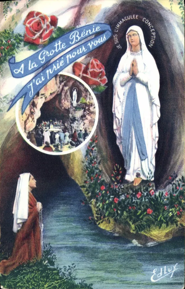 A Aparição de Nossa Senhora de Lourdes — Éd. Doucet, S. Place, Lourdes — n° 76 - Frente