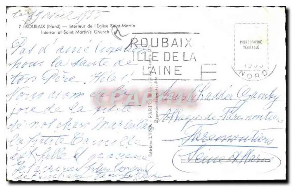Innenansicht der Kirche Saint-Martin — Roubaix (Nord) — Editions LYNX - Rückseite