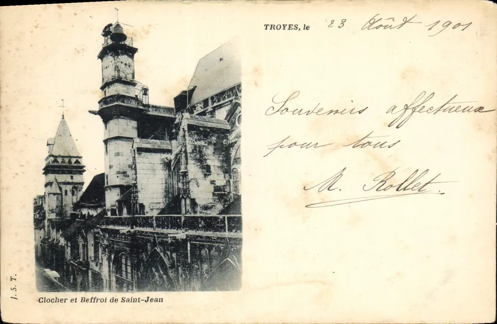 Troyes — Glockenturm und Turm der Kirche Saint-Jean — J.S.T. - Vorderseite