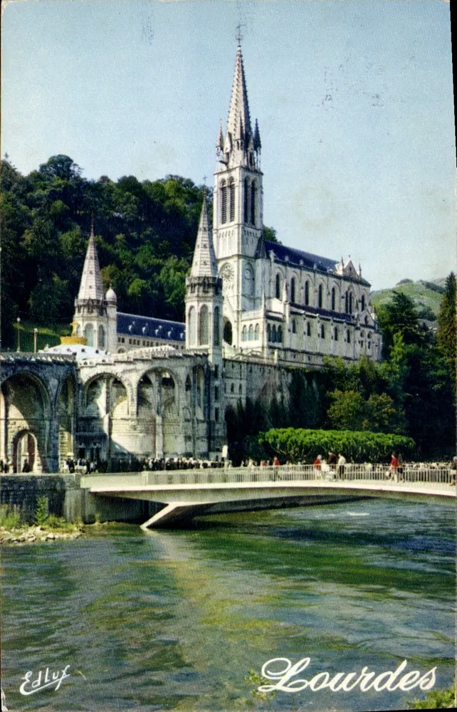 Basilika von Lourdes — Ansicht mit dem Gave und neuen Brücken — Edlux, Nr. 38 - Vorderseite