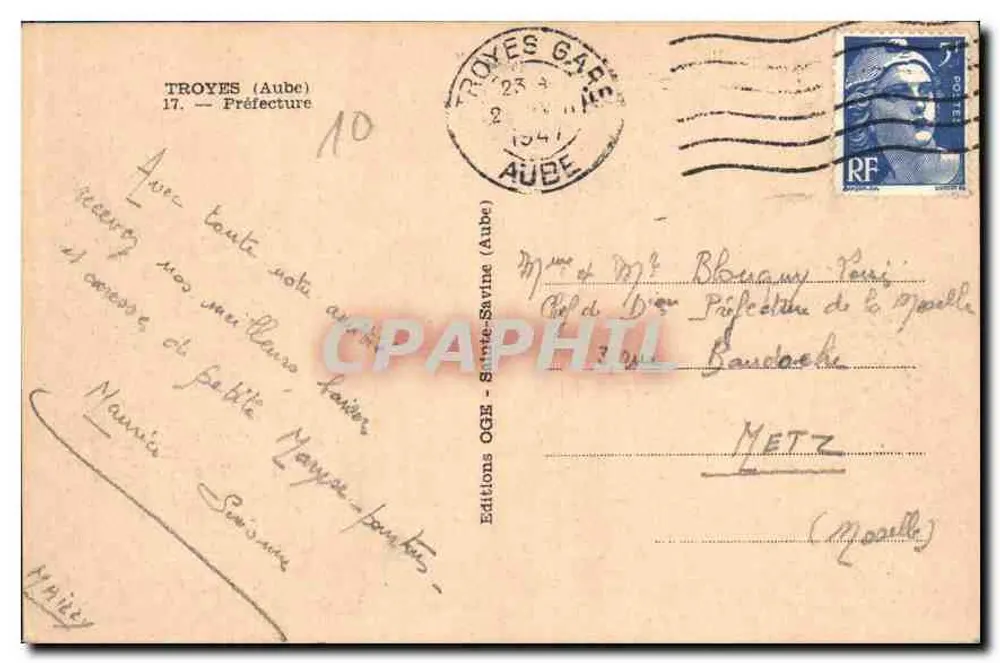 Castelo da Prefeitura — TROYES — Éditions OGE - Sainte-Savine - Verso