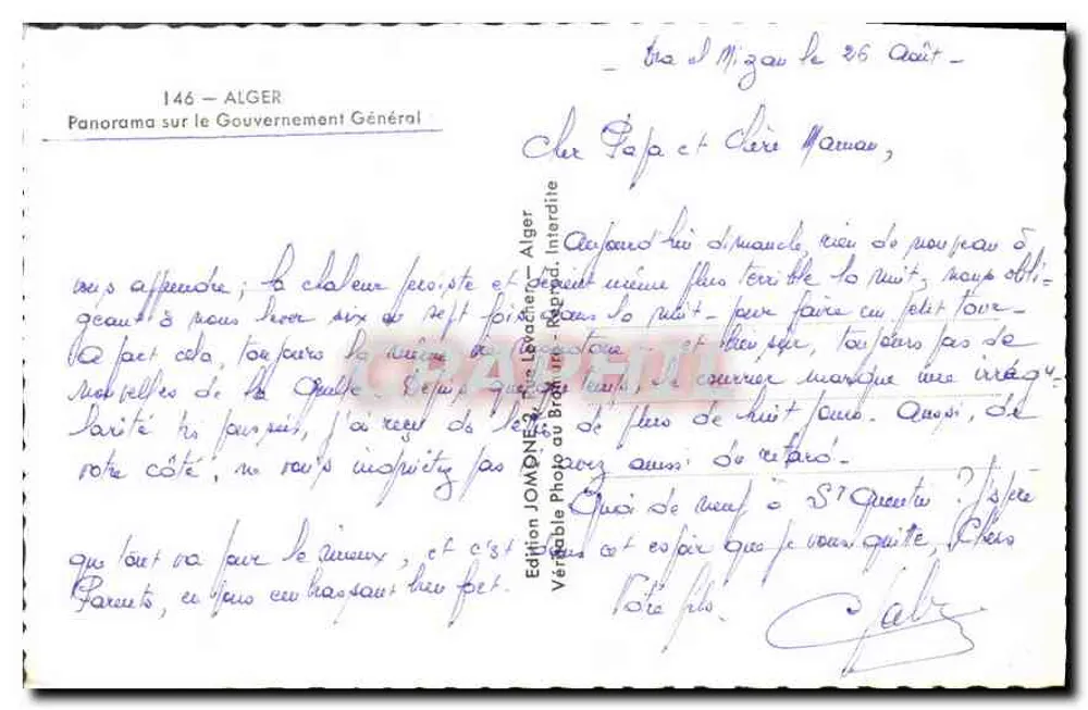 Panorama sul Governo Generale — Algeri — Edizione Jomone - Verso