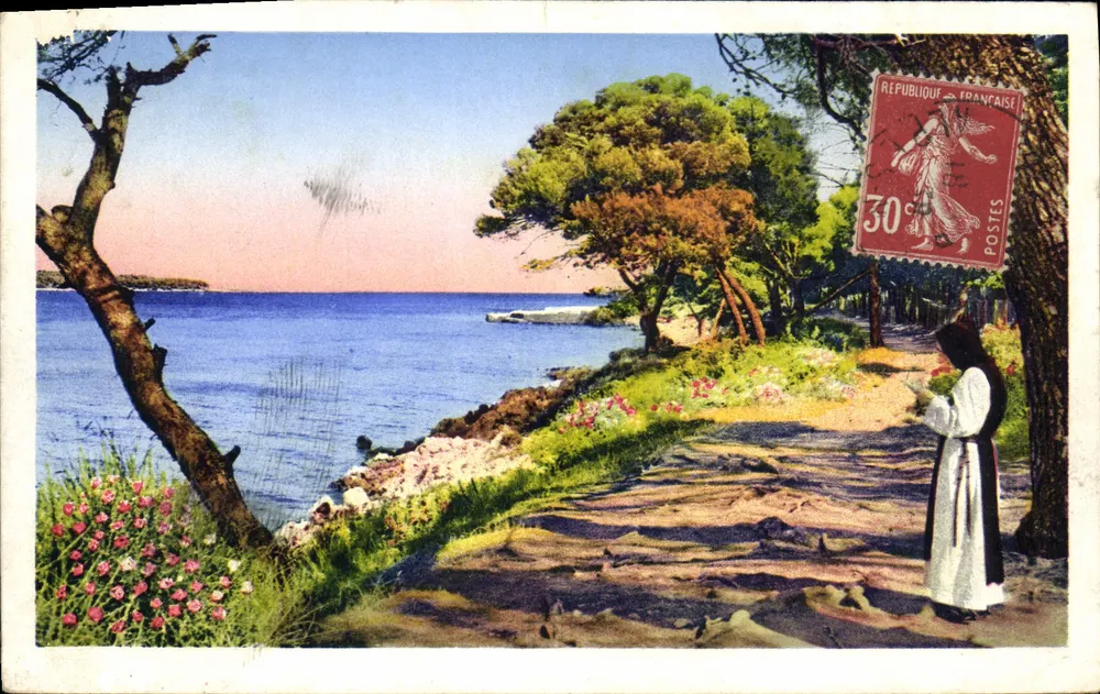 Ile Saint-Honorat — Meditation unter den alten Kiefern — Photochrom A.D.I.A. (St-Roch) - Vorderseite