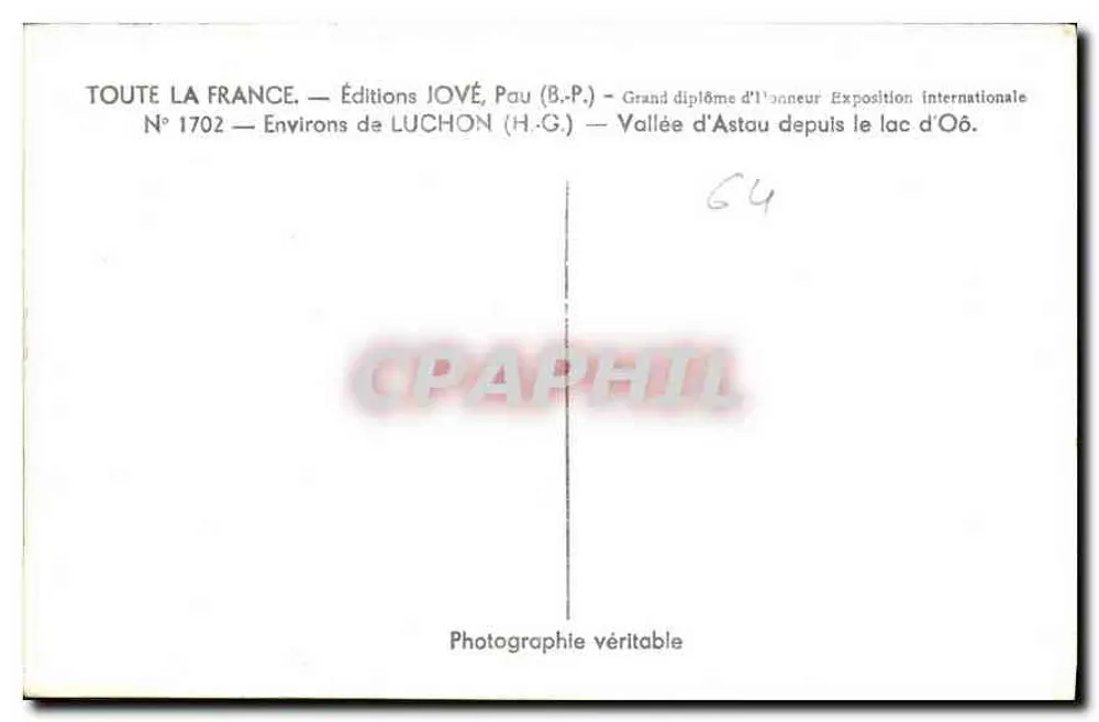 Tal von Astau vom See Oô — Umgebung von Luchon — Éditions JOVÉ, Pau - Rückseite