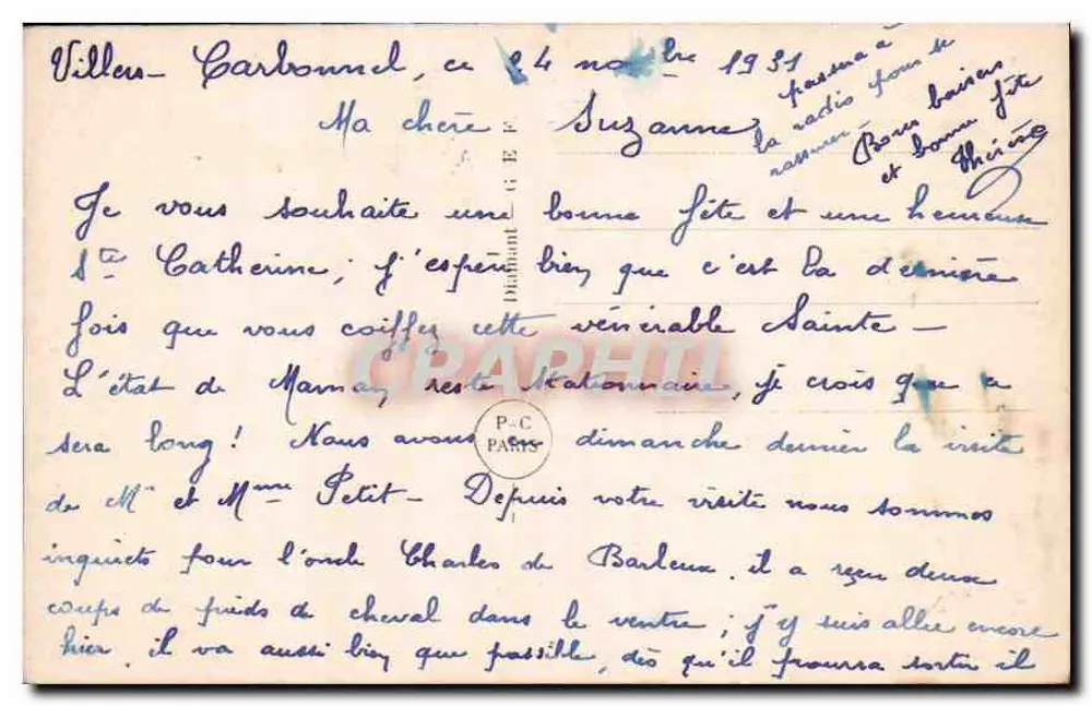 Jovem mulher com buquê de rosas — PC PARIS 2982 - Verso