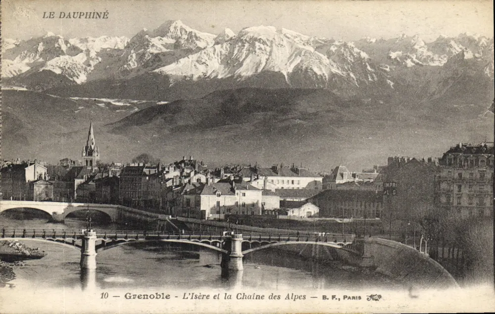 Grenoble — Die Isère und die Alpenkette — B. F., Paris - Vorderseite