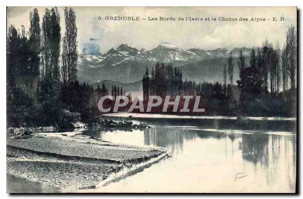 Grenoble — Die Ufer der Isère und die Alpenkette — E. R. - Vorderseite
