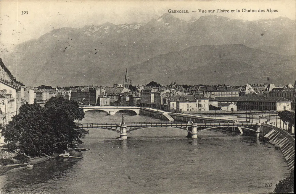 Grenoble — Blick auf die Isère und die Alpenkette — Verlag ND, Nr. 305 - Vorderseite