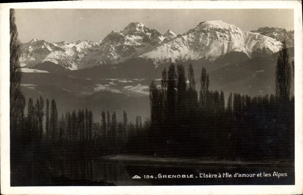Grenoble — Die Isère auf der Insel der Liebe und die Alpen — Verlag C.A.P. Straßburg - Vorderseite