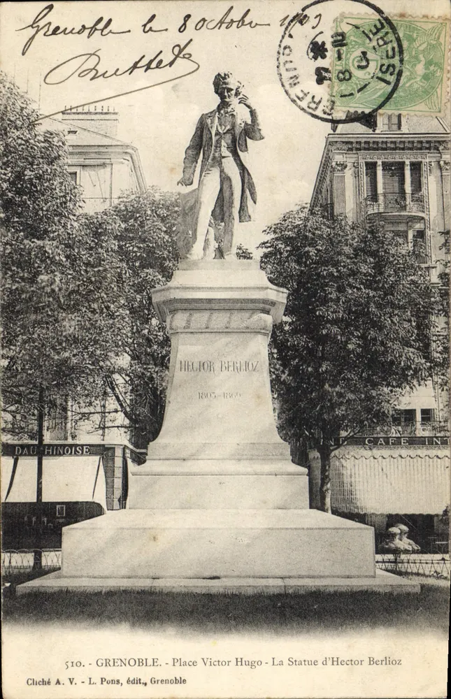 Grenoble - Place Victor Hugo - Die Statue von Hector Berlioz — Foto A. V. - L. Pons, Verlag Grenoble - Vorderseite