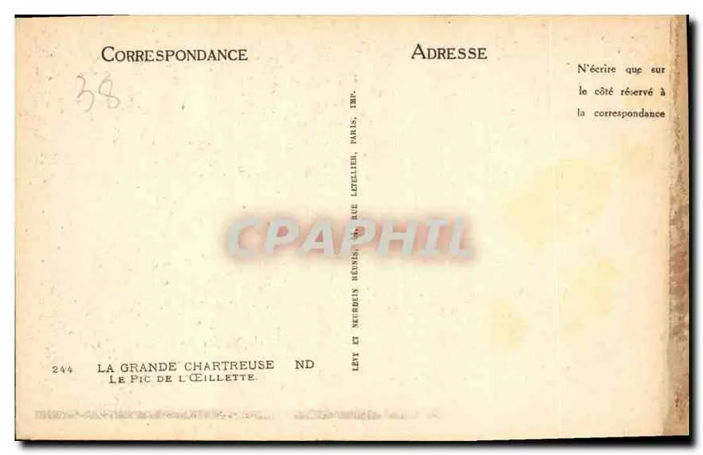 O Pic de l'Éillette — A Grande Chartreuse — Editor: Lévy e Neurbein, Paris - Verso