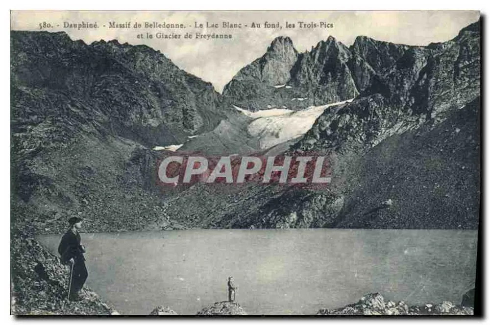 Dauphiné - Massif de Belledonne - O Lago Branco e o Glaciar de Freydanne - No fundo, os Três-Picos - Frente