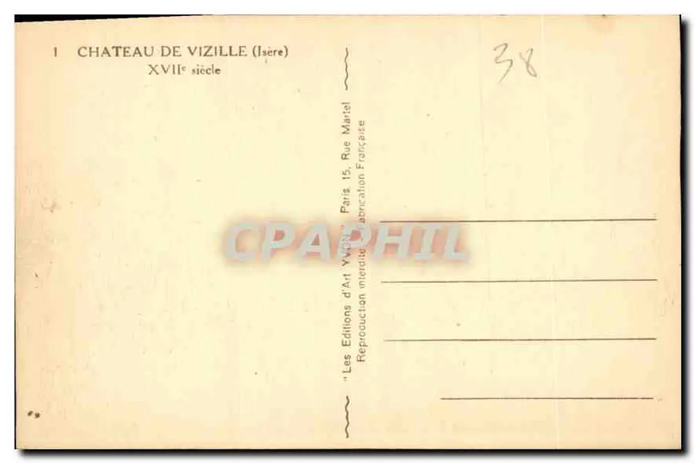 Castelo de Vizille — Século XVII — Les Éditions d'Art Yvonne, Paris - Verso